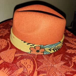 hand burned felt hat, one size fits most, burned orange